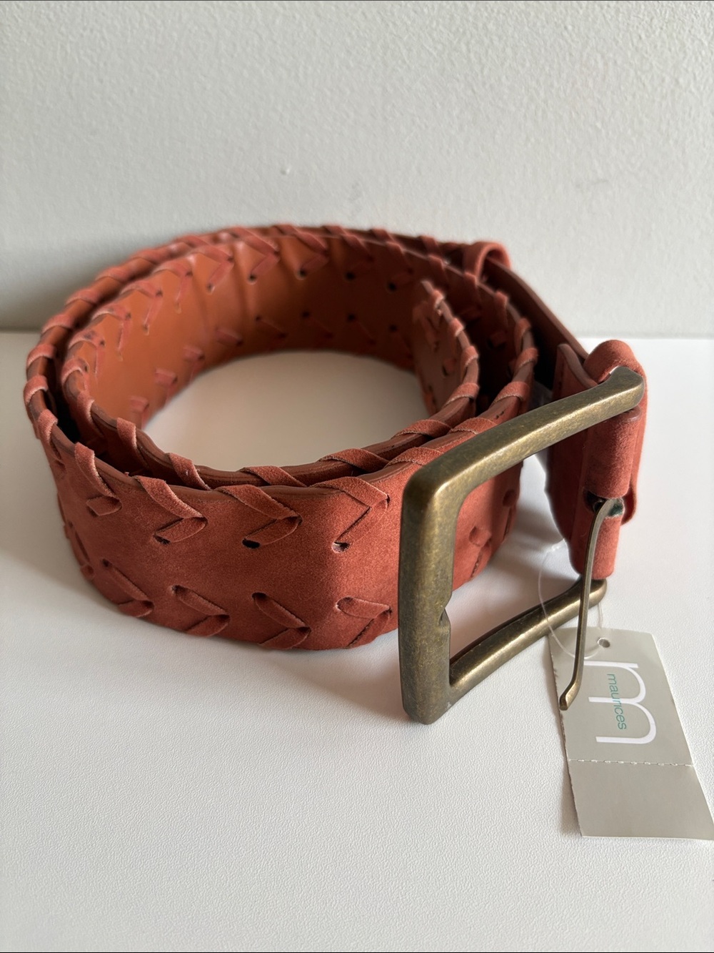 Maurices NWT 1X Rust Faux Suede Woven Boho Wide Belt